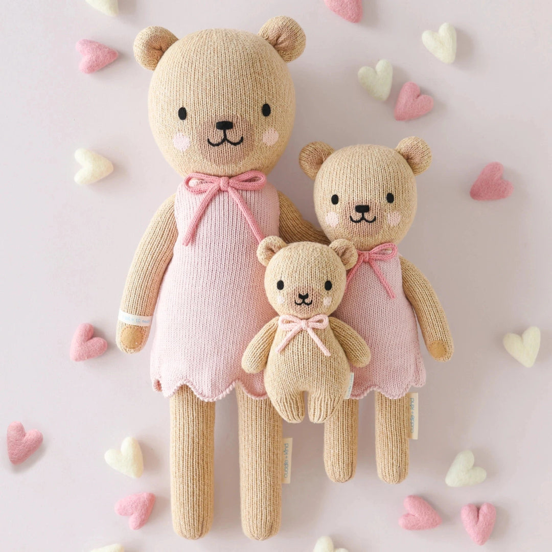 Baby Honey Bear - Blush Bow Plush Toy Cuddle + Kind 