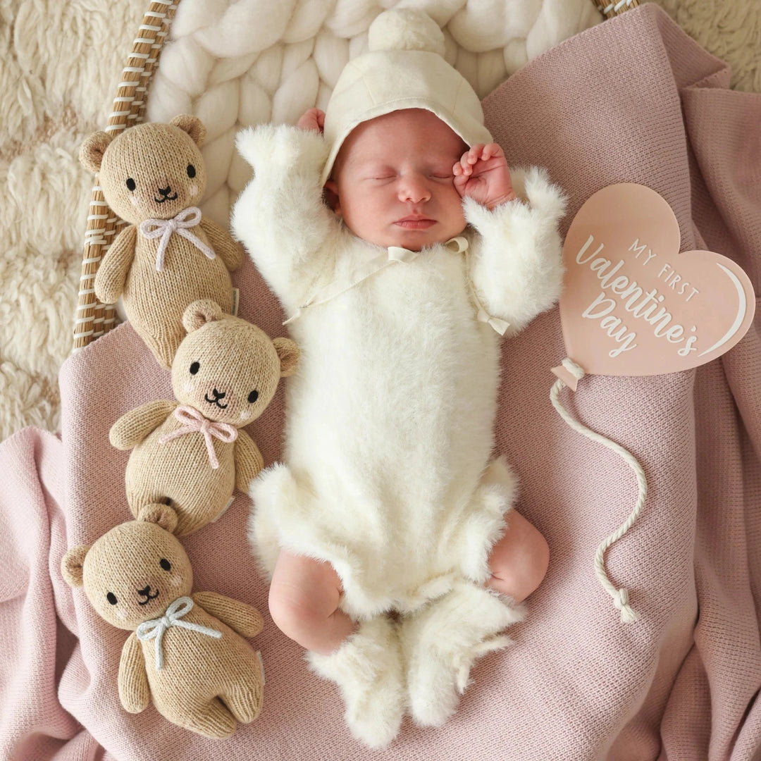 Baby Honey Bear - Blush Bow Plush Toy Cuddle + Kind 