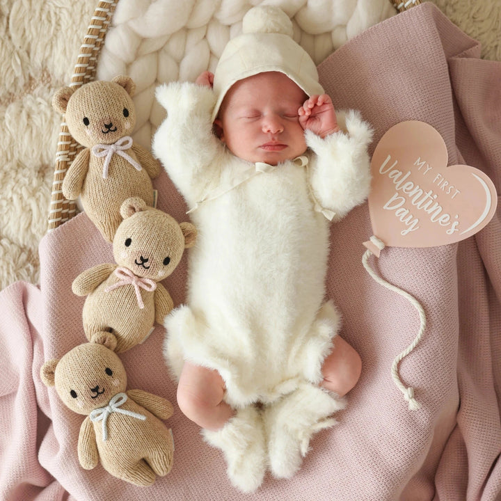 Baby Honey Bear - Blush Bow Plush Toy Cuddle + Kind 