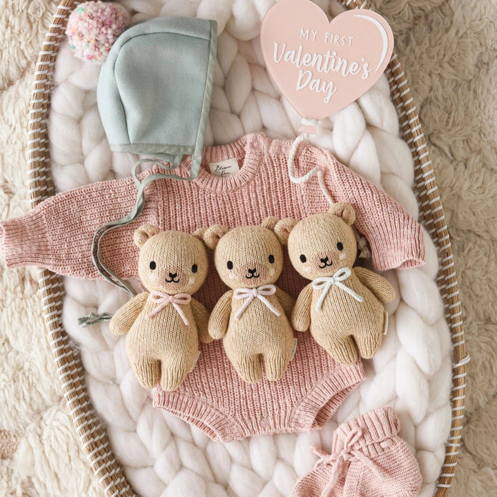 Baby Honey Bear - Blush Bow Plush Toy Cuddle + Kind 