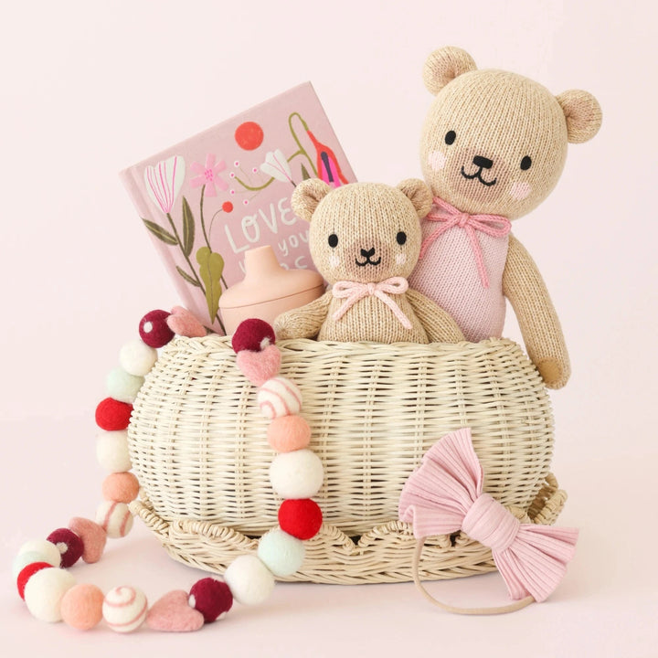 Baby Honey Bear - Blush Bow Plush Toy Cuddle + Kind 