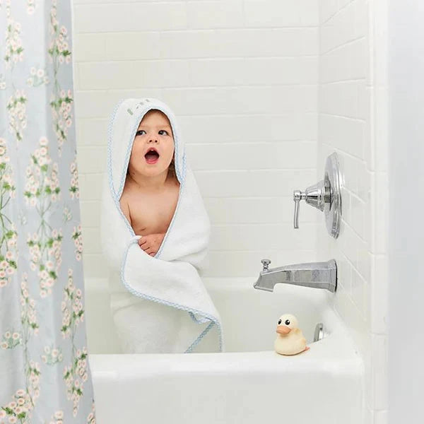 Baby Hooded Towel - Light Blue Gingham Hooded Bath Towels Weezie 