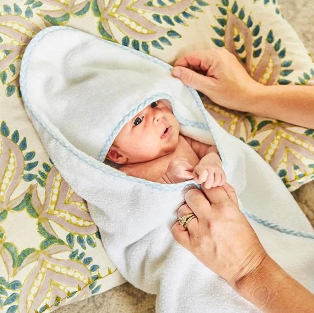 Baby Hooded Towel - Light Blue Gingham Hooded Bath Towels Weezie 