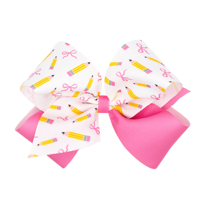 Back to School Bows - King Hair Bow WeeOnes Scattered Pencils 