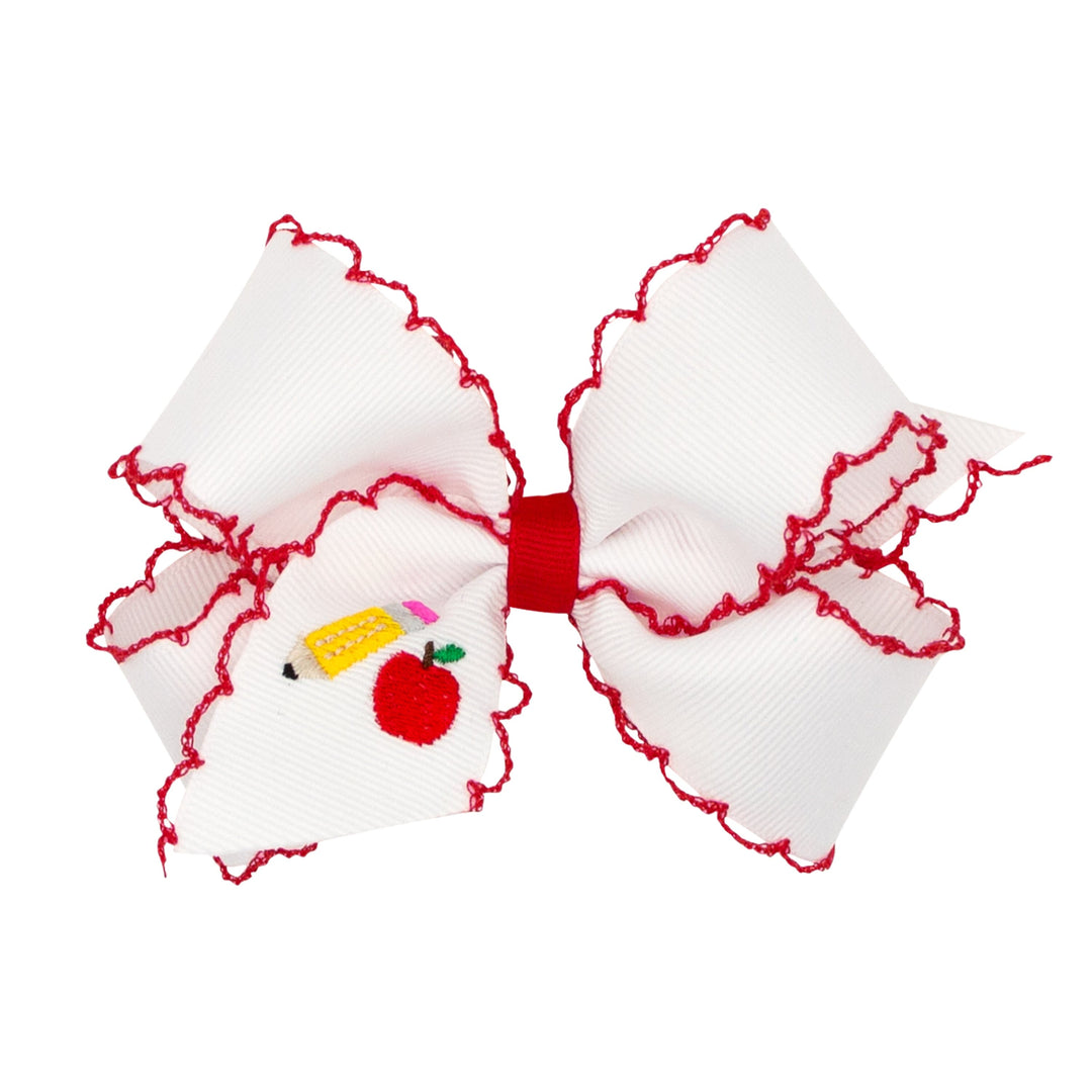 Back to School Bows - Medium Hair Bow WeeOnes Pencil and Apple 