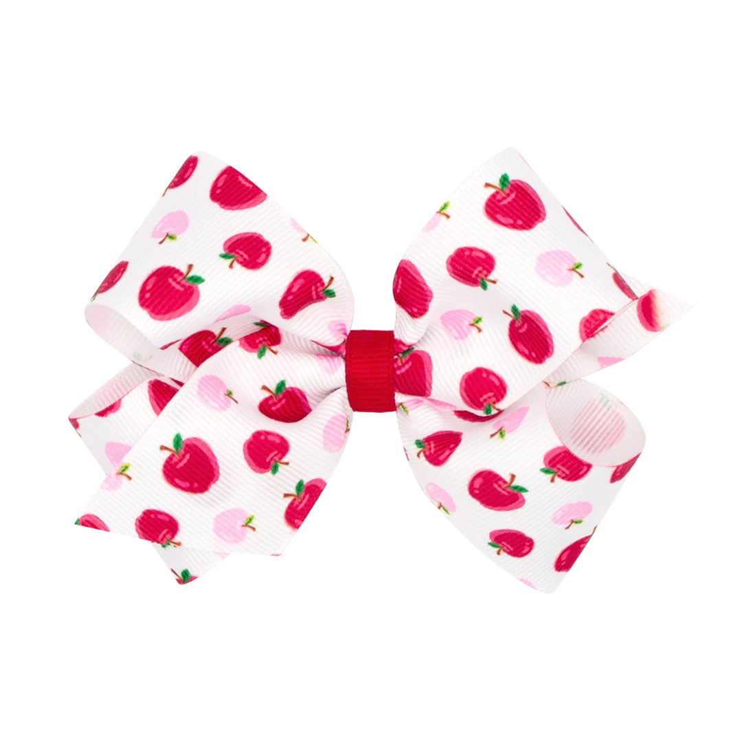 Back to School Bows - Medium Hair Bow WeeOnes Scattered Apples 