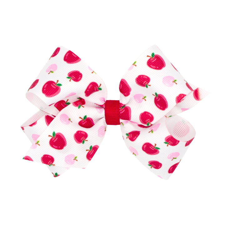 Back to School Bows - Medium Hair Bow WeeOnes Scattered Apples 