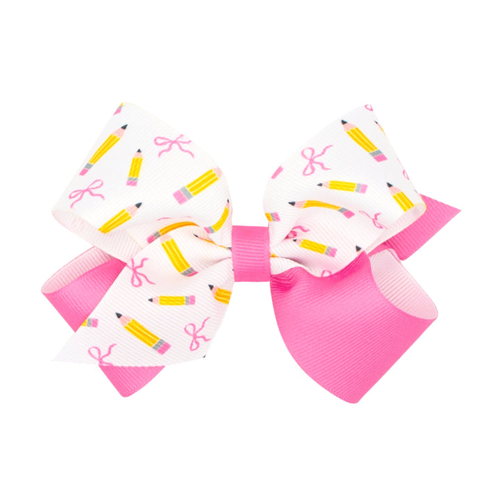 Back to School Bows - Medium Hair Bow WeeOnes Scattered Pencils 
