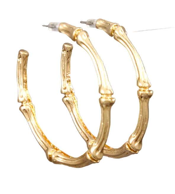 Bamboo Oval Open Hoop Earrings - Gold Womens Earrings Golden Stella 
