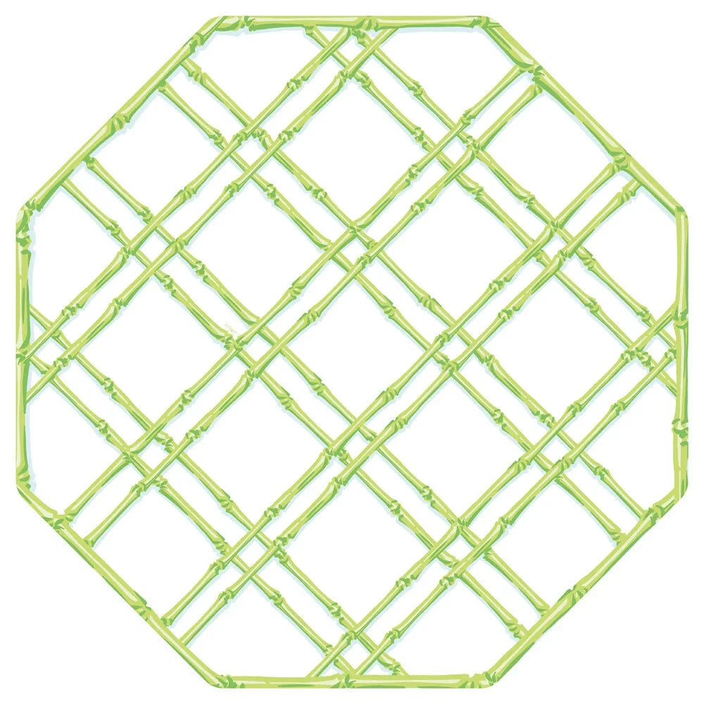 Bamboo Screen Octagon Paper Placemats - Moss Green Placemats Caspari 