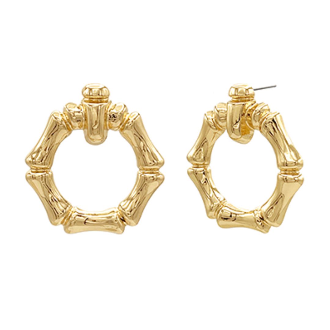 Bamboo Textured Round Earrings Womens Earrings Golden Stella 