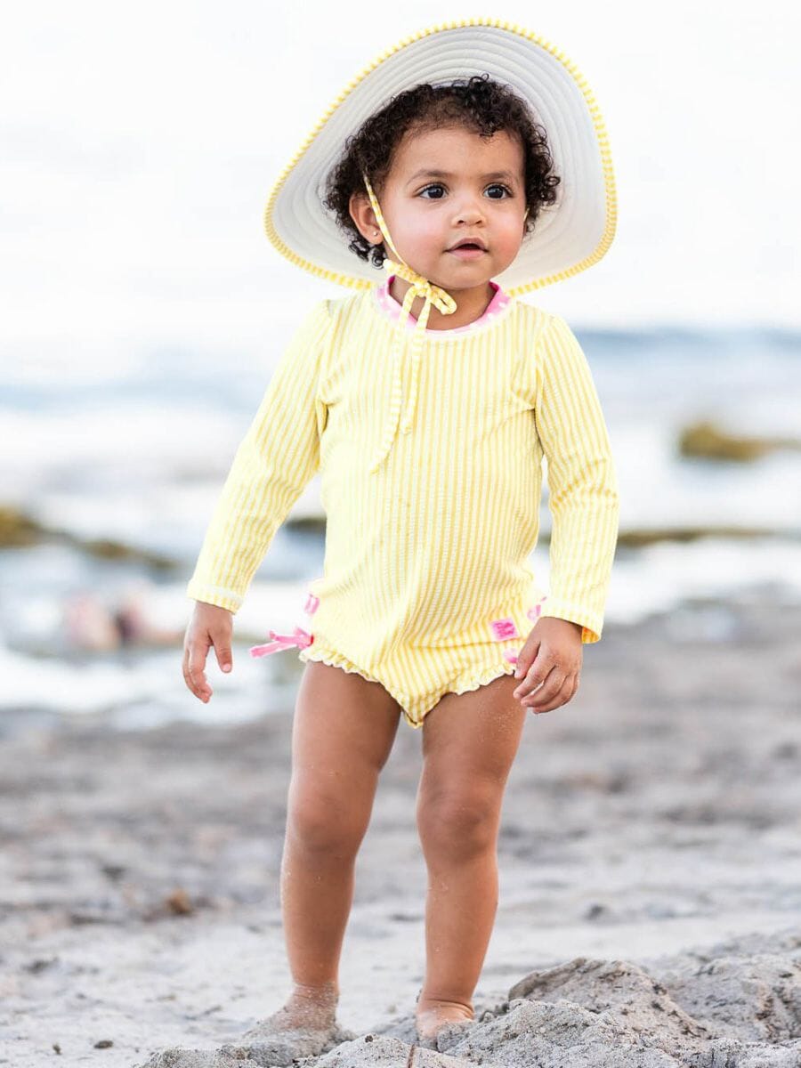 Banana Seersucker Long Sleeve Rash Guard Swimsuit Girl Bathing Suit Rufflebutts 