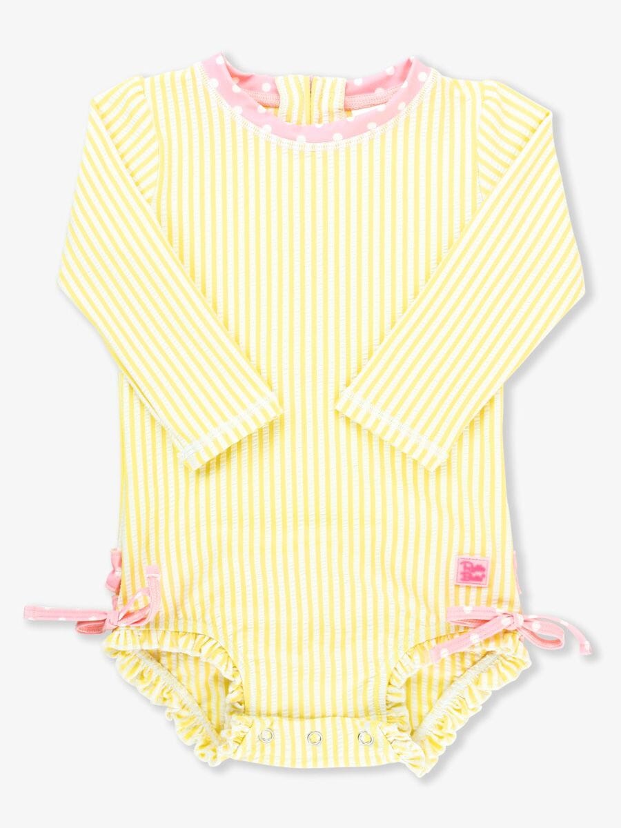 Banana Seersucker Long Sleeve Rash Guard Swimsuit Girl Bathing Suit Rufflebutts 