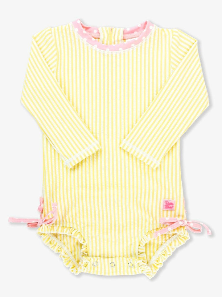 Banana Seersucker Long Sleeve Rash Guard Swimsuit Girl Bathing Suit Rufflebutts 