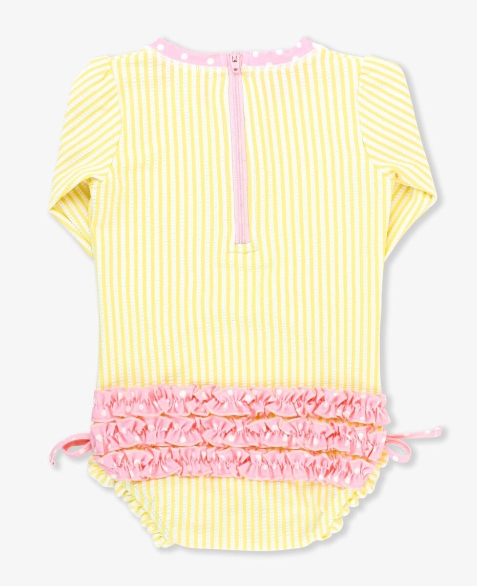 Banana Seersucker Long Sleeve Rash Guard Swimsuit Girl Bathing Suit Rufflebutts 