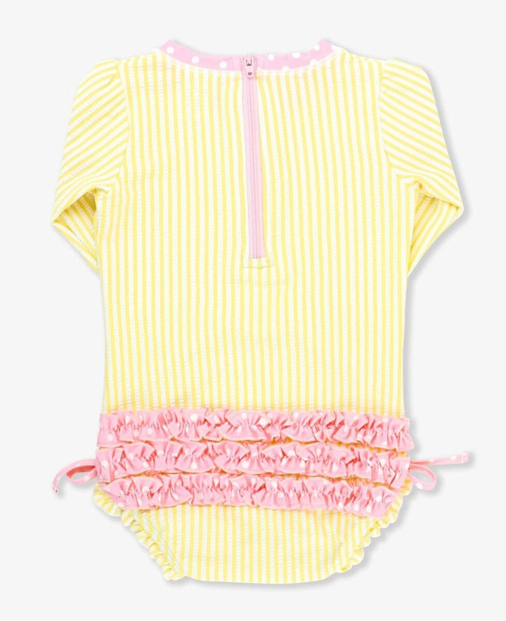 Banana Seersucker Long Sleeve Rash Guard Swimsuit Girl Bathing Suit Rufflebutts 