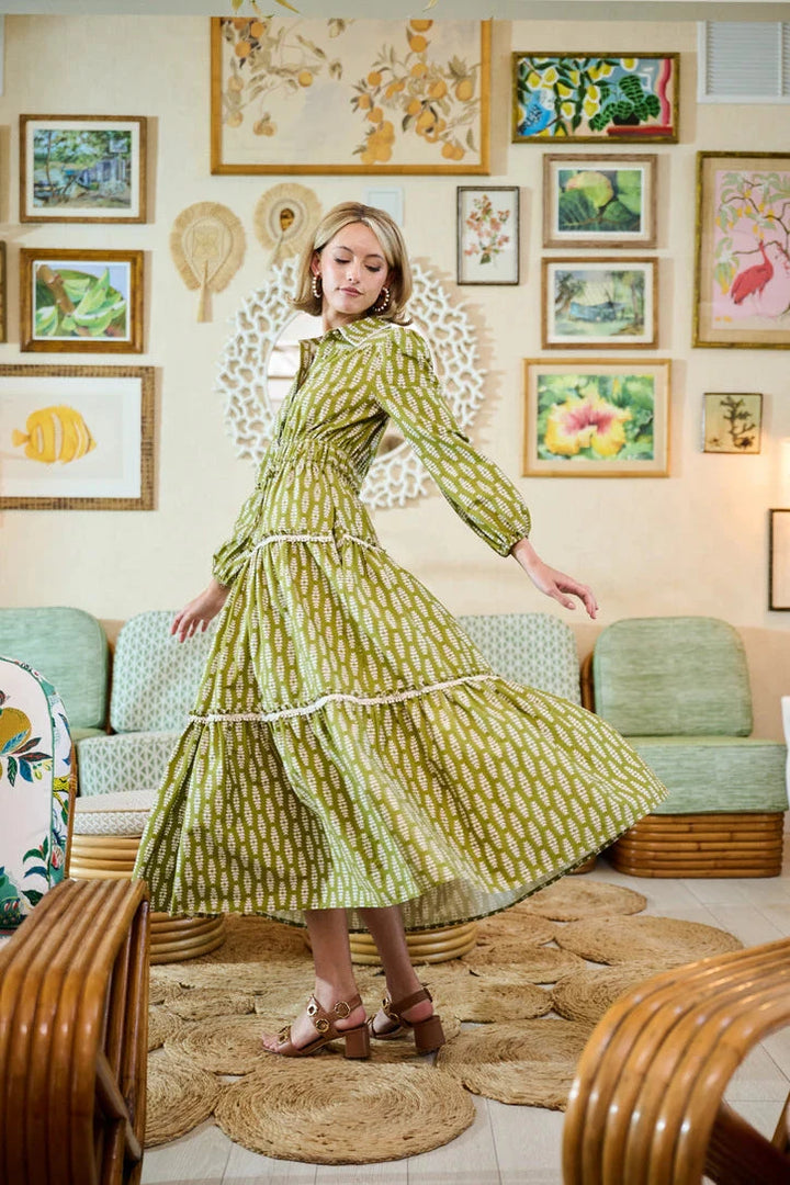 Banyan Long Sleeve Dress - Green Leaf Womens Dress Livro 