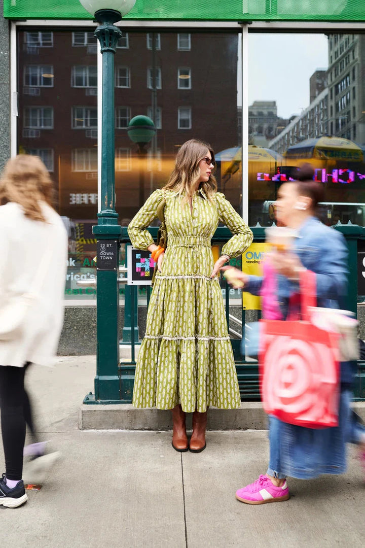 Banyan Long Sleeve Dress - Green Leaf Womens Dress Livro 