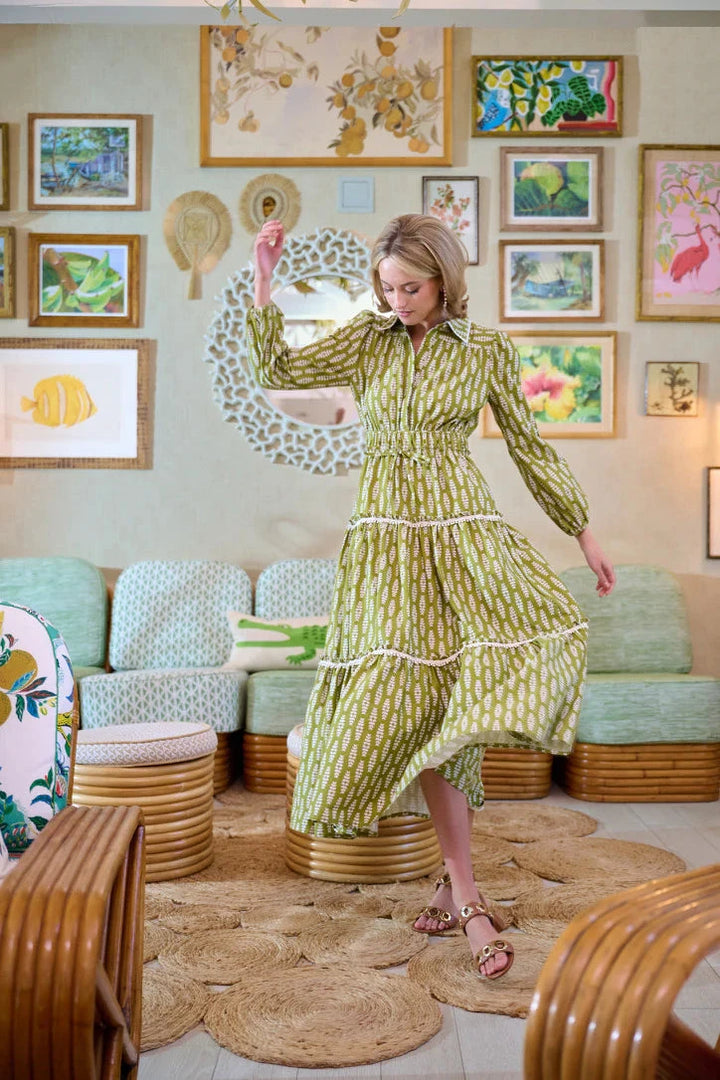 Banyan Long Sleeve Dress - Green Leaf Womens Dress Livro 
