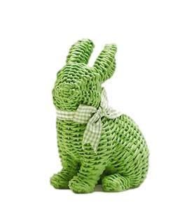 Basket Weave Easter Bunny with Bow Spring Decor Two's Company Green 