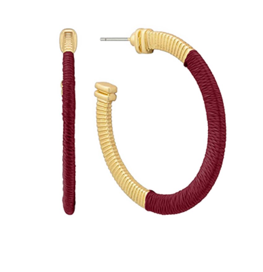 BC Metal & Thread Wrapped Hoops - Maroon Womens Earrings Golden Stella 