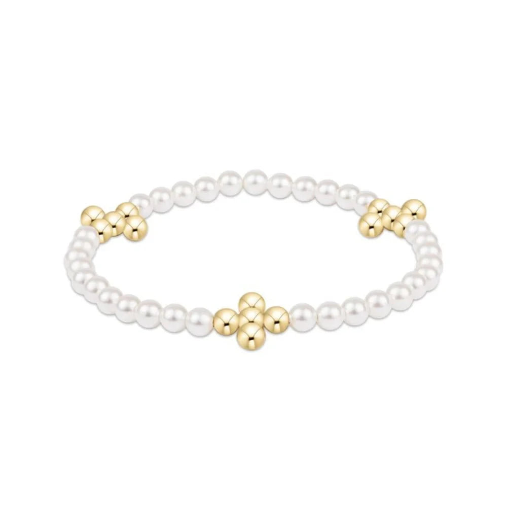 Beaded 4mm Gold Signature Cross 4mm Pearl Bracelet Womens Bracelet ENewton 