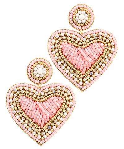 Beaded Heart Drop Earrings Earrings Golden Stella Light Pink 
