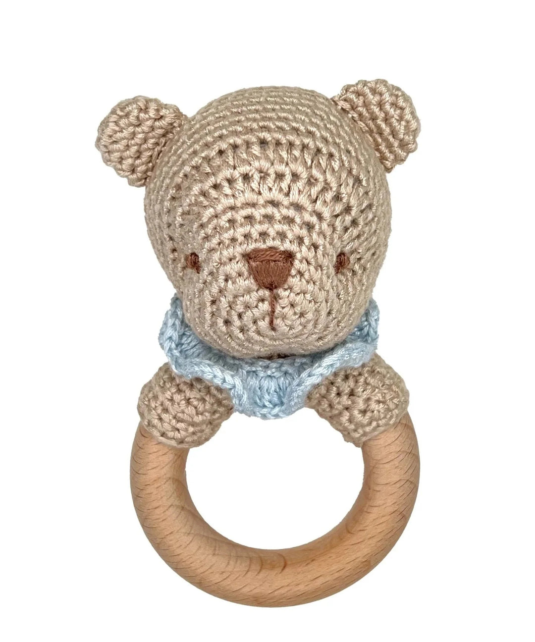 Bear Bamboo Crochet Woodring Rattle - Blue Rattle Zubels 