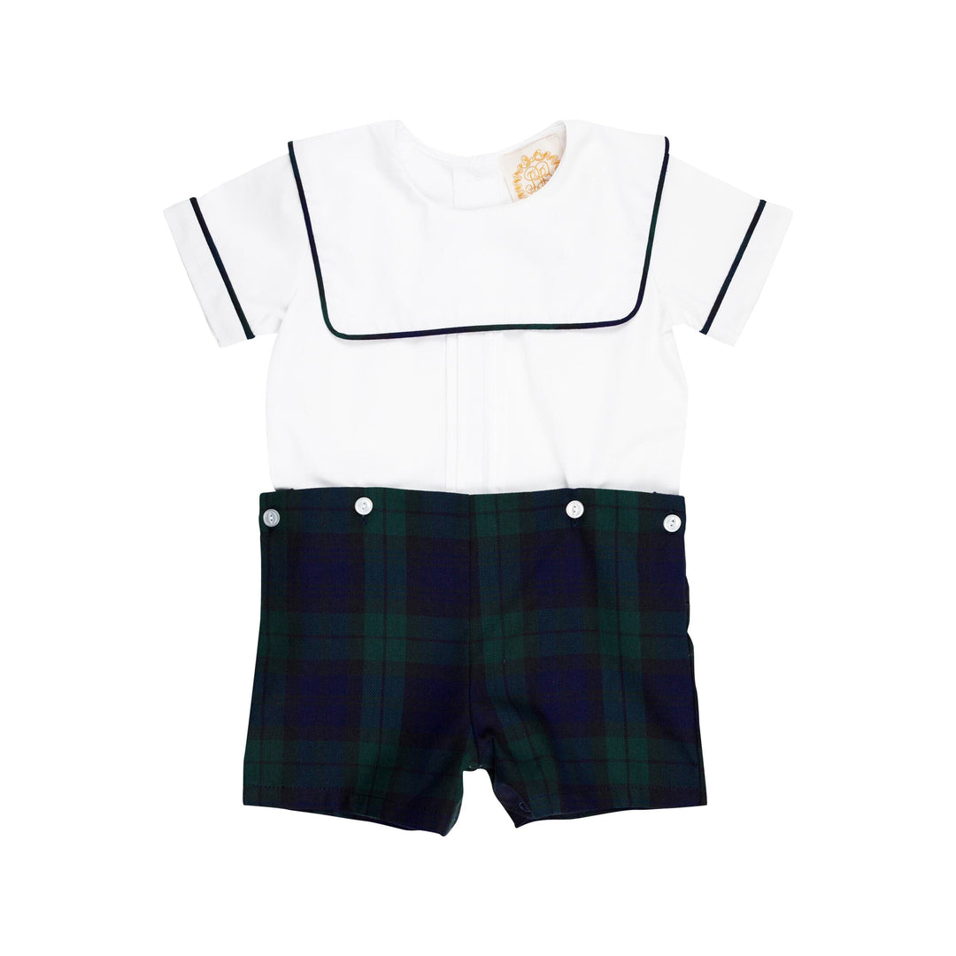 Beauregard Button In - Worth Ave White Boy Romper Beaufort Bonnet 