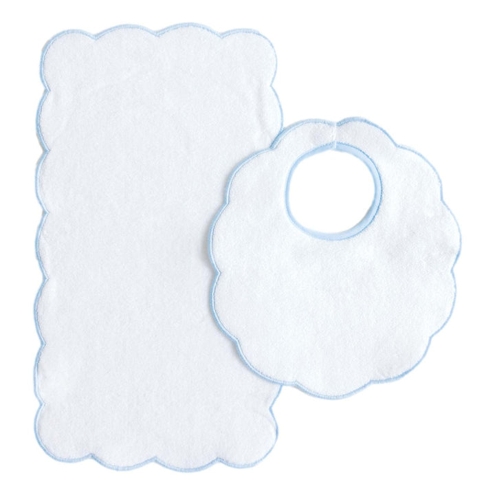 Bib & Burp Set – Blue Trim Scallop Burp Cloths Terry Tots 