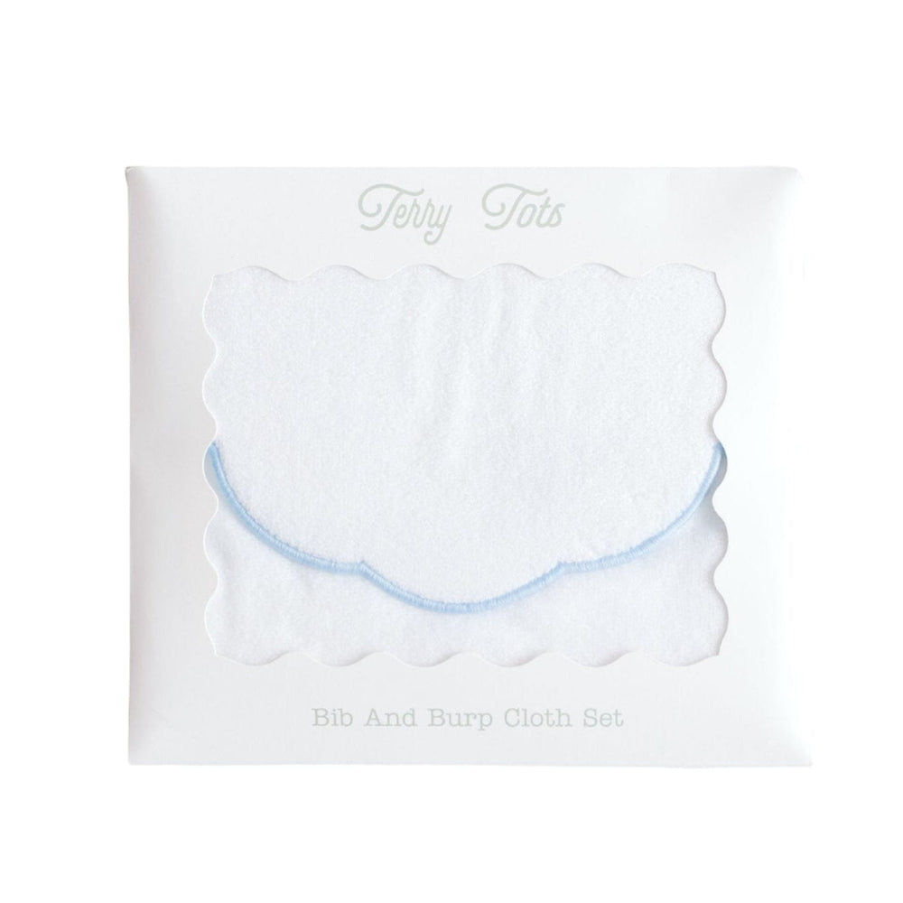 Bib & Burp Set – Blue Trim Scallop Burp Cloths Terry Tots 