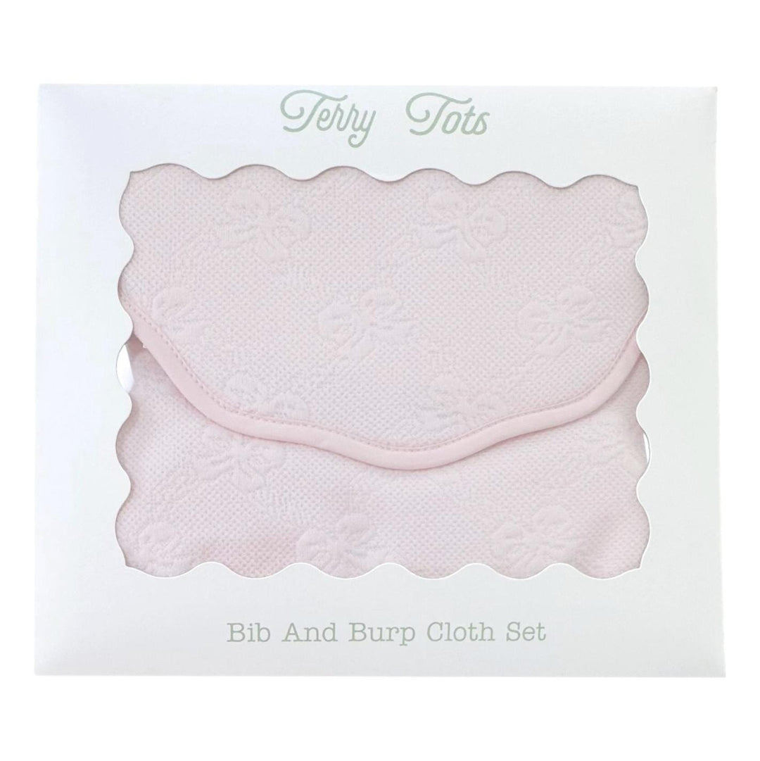 Bib & Burp Set – Pink Bows Burp Cloths Terry Tots 
