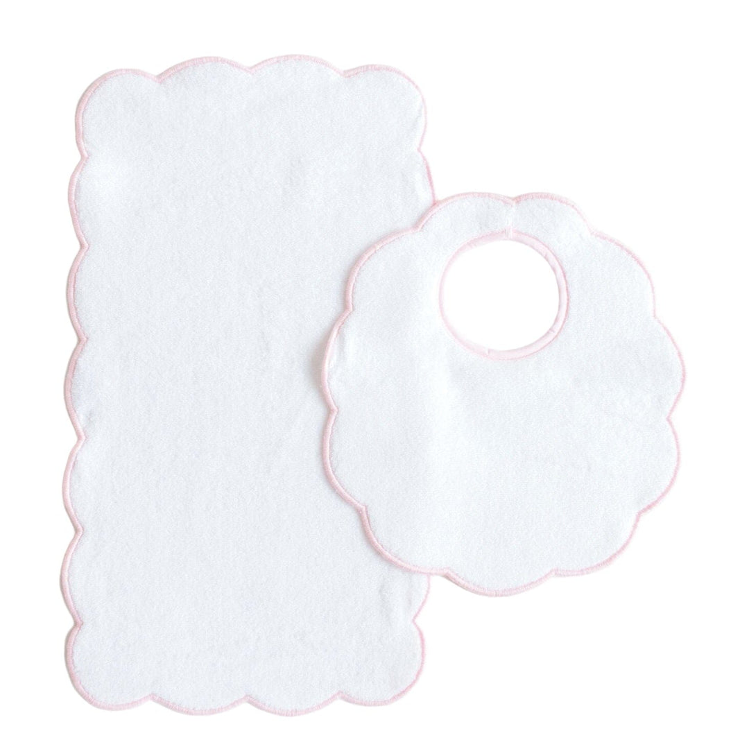 Bib & Burp Set – Pink Trim Scallop Burp Cloths Terry Tots 