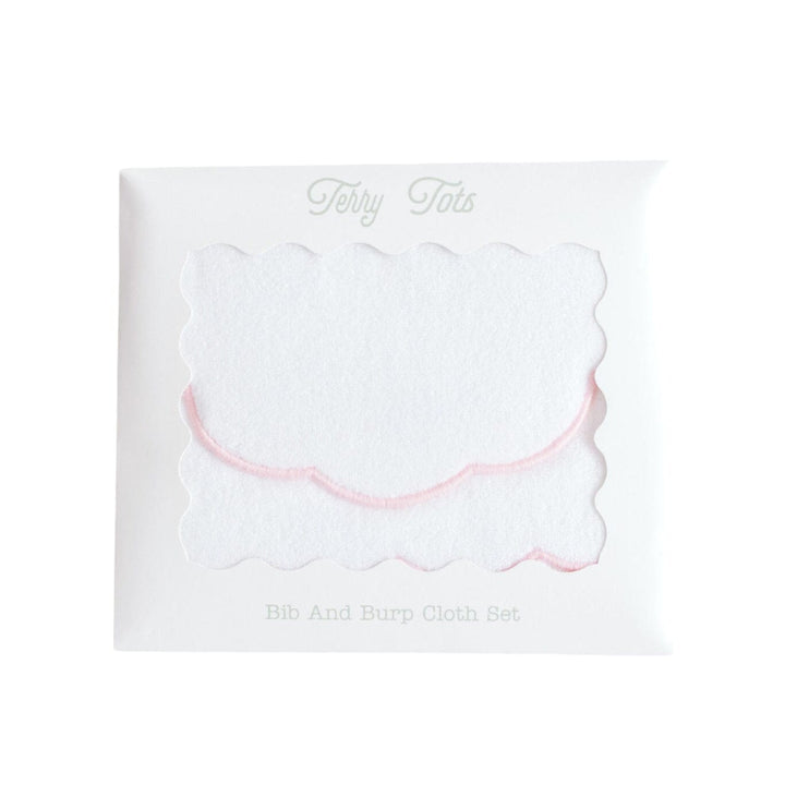 Bib & Burp Set – Pink Trim Scallop Burp Cloths Terry Tots 