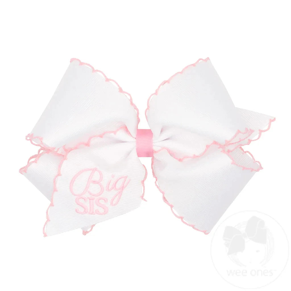 Big Sis Grosgrain Hair Bow w/ Light Pink Moonstitch Edge - King Hair Bow WeeOnes 