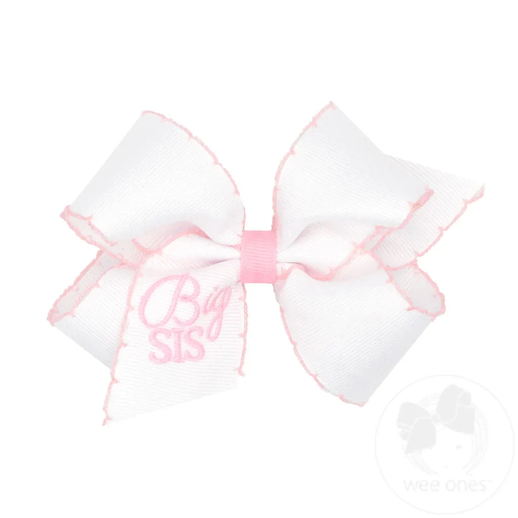 Big Sis Grosgrain Hair Bow w/ Light Pink Moonstitch Edge - Medium Hair Bow WeeOnes 