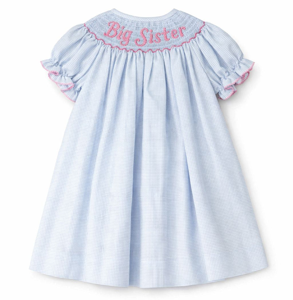 Big Sister Smocked Light Blue Check Short Sleeve Girls Bishop 24M