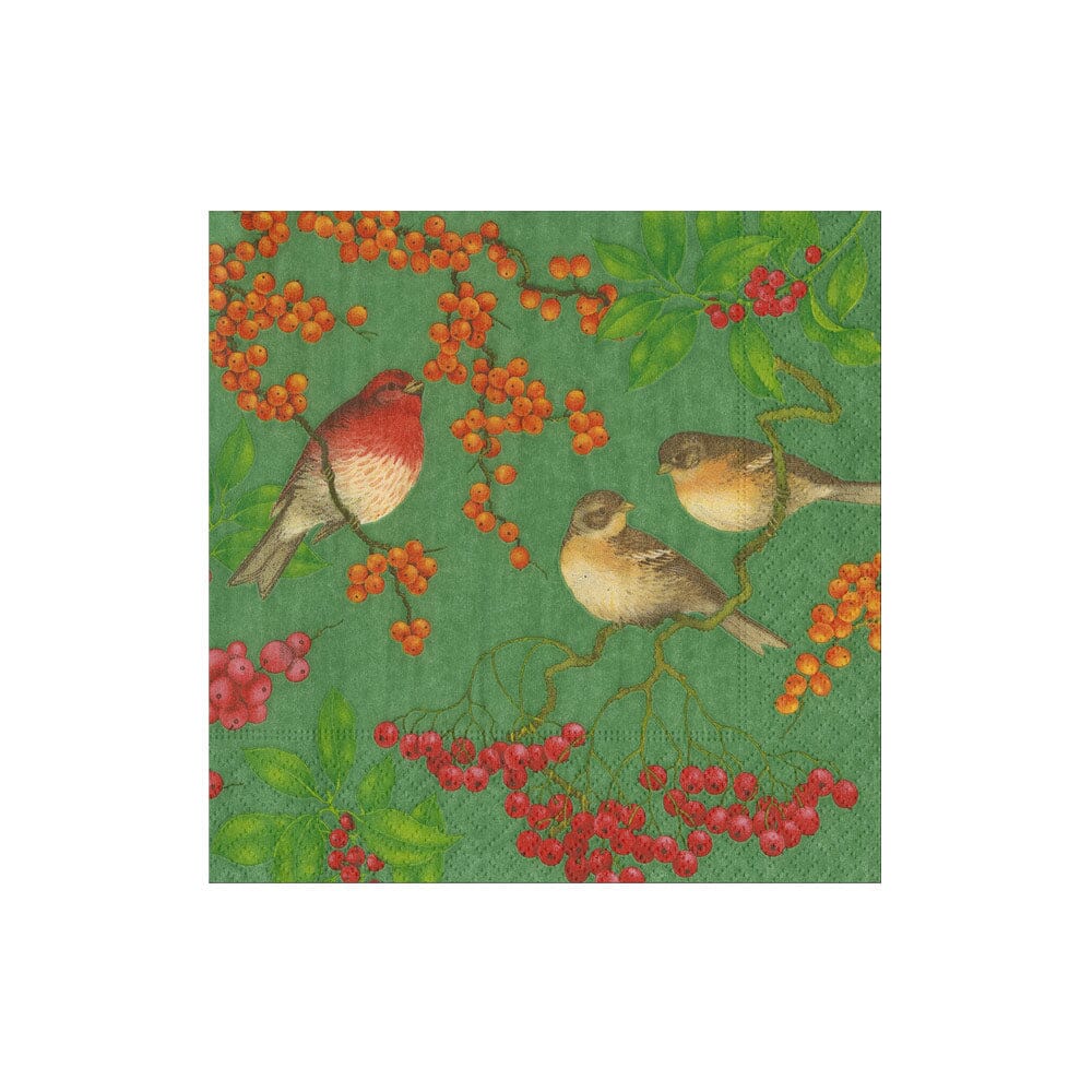 Birds And Berries Green Cocktail Napkins Cocktail Napkins Caspari 