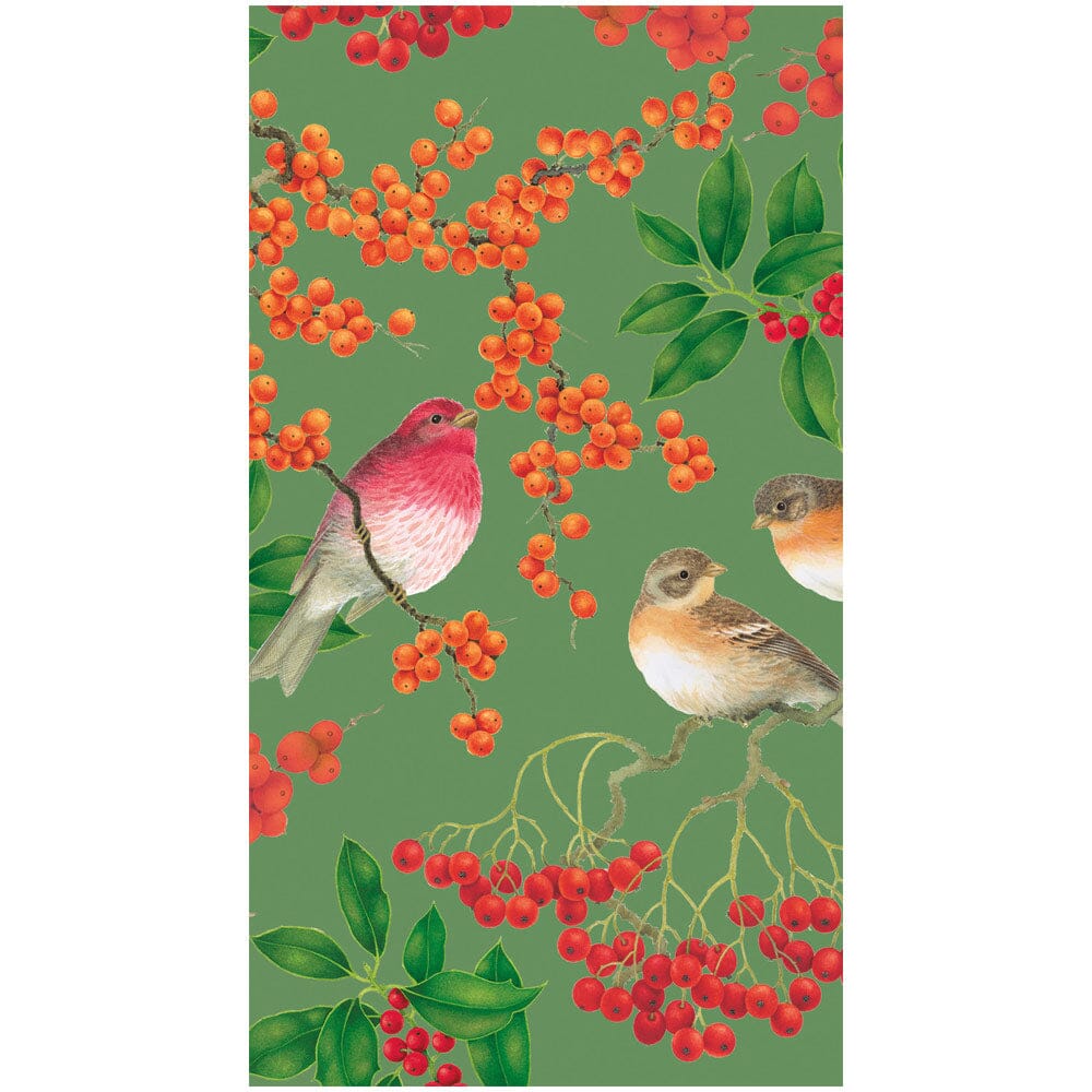 Birds And Berries Green Guest Towel - Package of 15 Guest Towels Caspari 