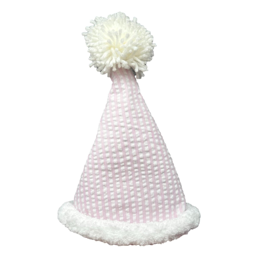 Birthday Hat - Light Pink Seersucker with Monogram Birthday Hat Beyond Creations 