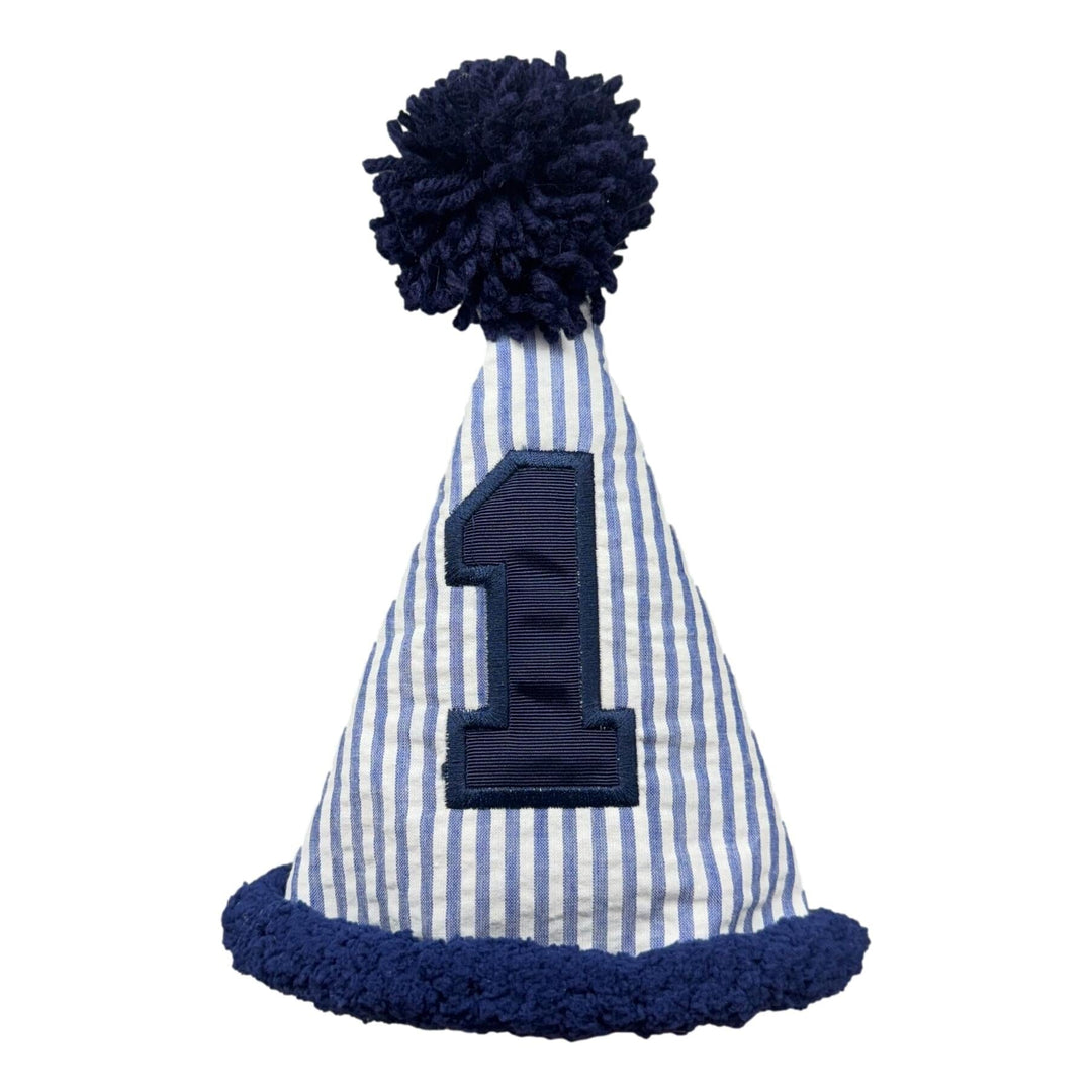 Birthday Hat - Navy Seersucker with Navy #1 Birthday Hat Beyond Creations 