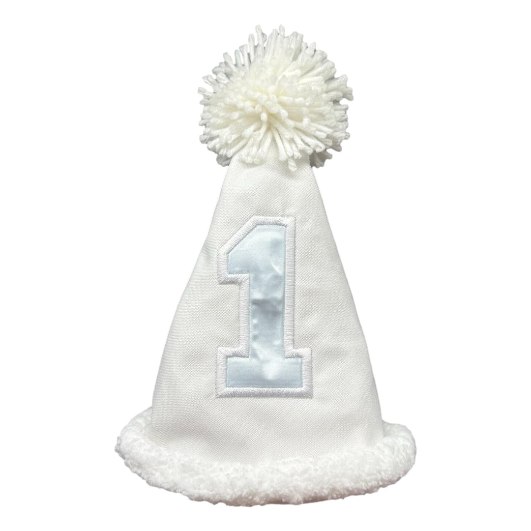 Birthday Hat - White Linen with Light Blue #1 Birthday Hat Beyond Creations 