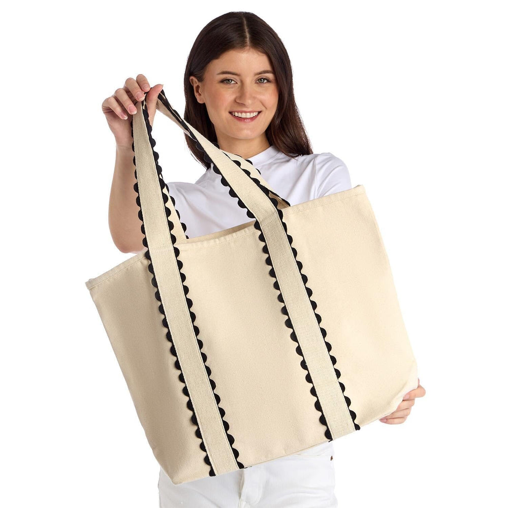 Black and Natural Ric Rac Tote Tote Two's Company 
