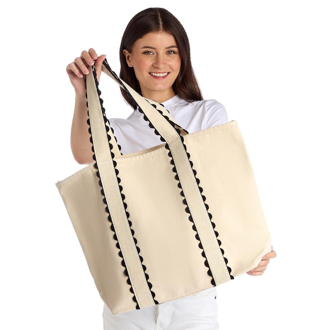 Black and Natural Ric Rac Tote Tote Two's Company 