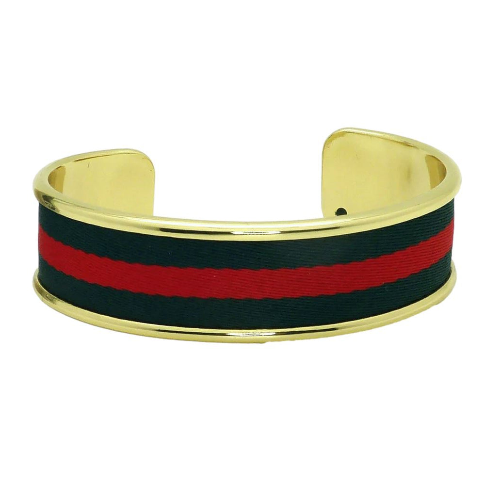 Black and Red Stripe Ribbon Cuff Bracelet Bracelet Fornash 