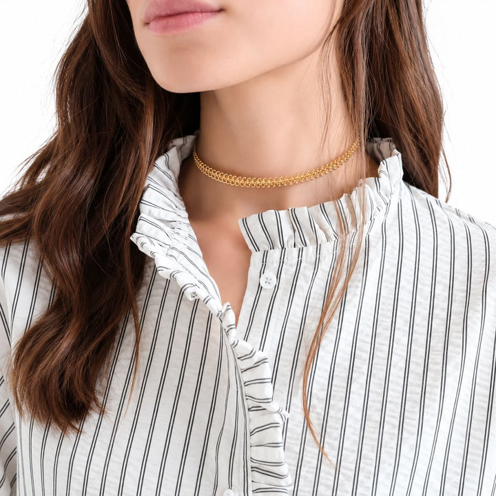 Black Striped Shirt with Ruffle Detail Womens Shirt Compania Fantastica 