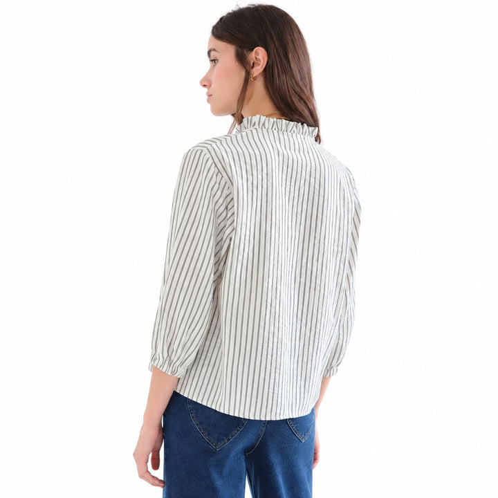 Black Striped Shirt with Ruffle Detail Womens Shirt Compania Fantastica 