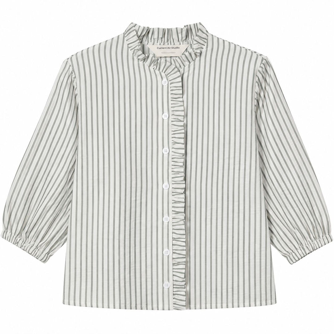 Black Striped Shirt with Ruffle Detail Womens Shirt Compania Fantastica 