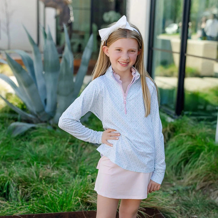 Blair Performance Pullover - Trellis Bloom Blue Girl Jacket Lila & Hayes 
