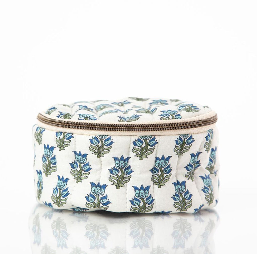 Block Print Circle Case - Aqua Cosmetic/Accessories Bags CB Station 